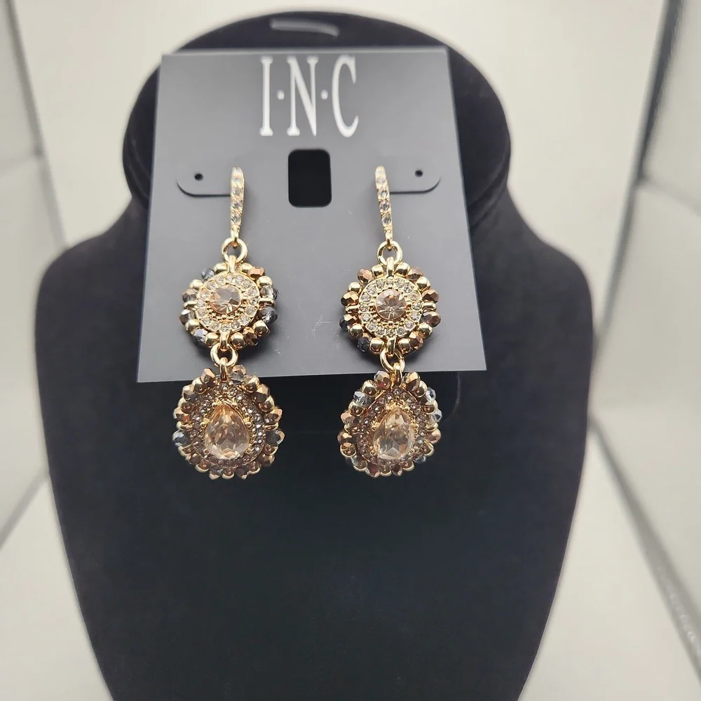 INC Neutral Double Drop Crystal Earrings